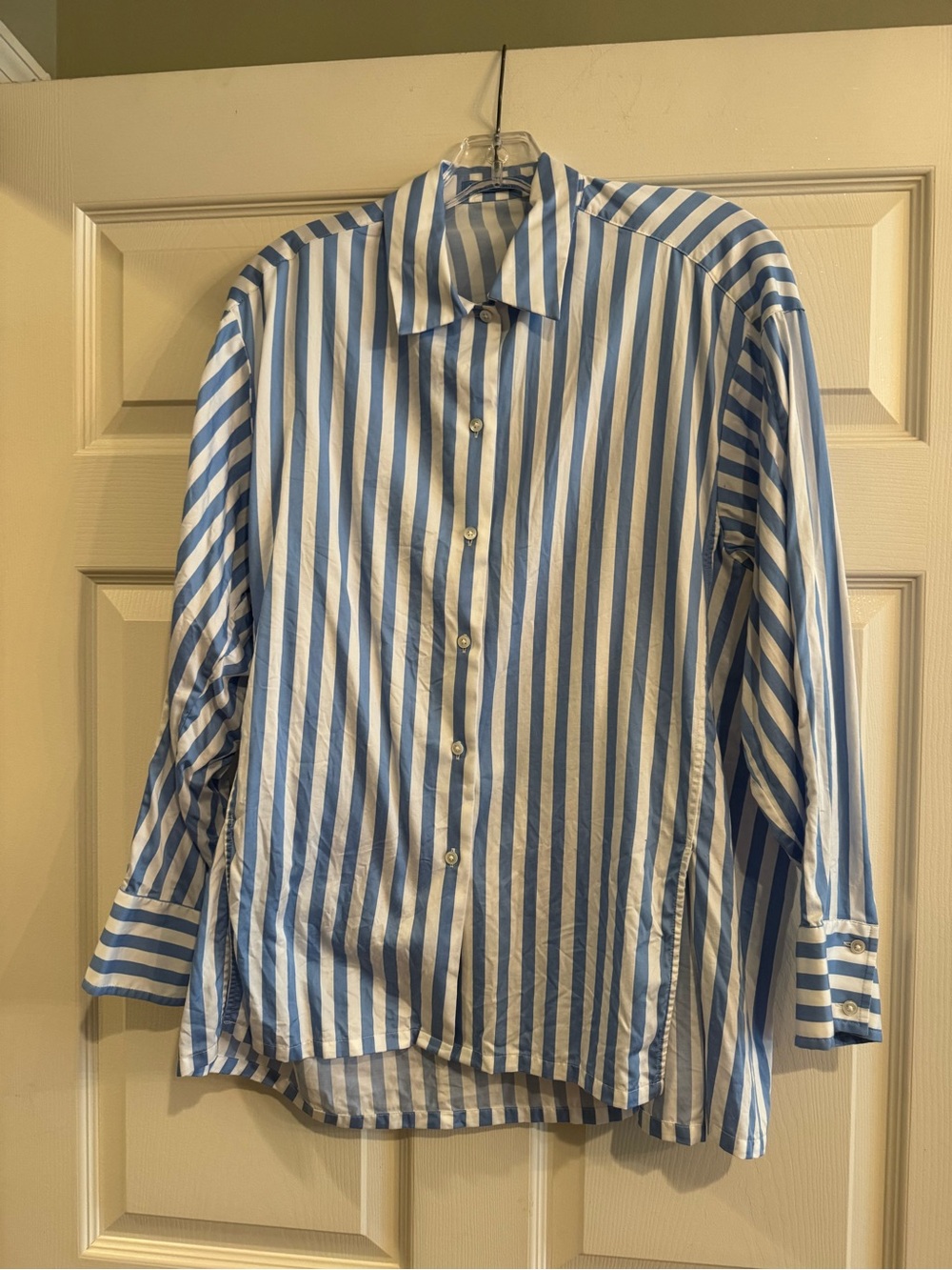 J. McLaughlin Blue and White Striped Button-Down Shirt